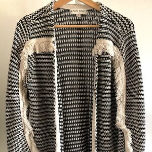 KNOX ROSE WOMEN'S OPEN-FRONT CARDIGAN WITH FRINGE ACCENTS~SIZE MEDIUM!